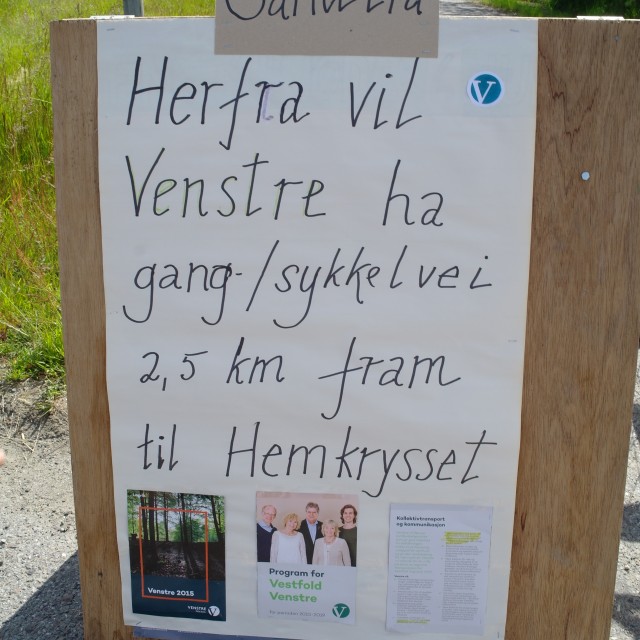 Venstre vil ha ny g/s fra Sandtra til Hem i Tjølling