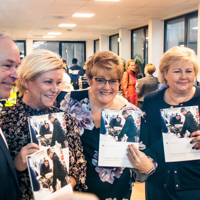 Trine Skei Grande, Erna Solberg, Siv Jensen og Jan Tore Sanner lanserer regjeringens integreringsstrategi