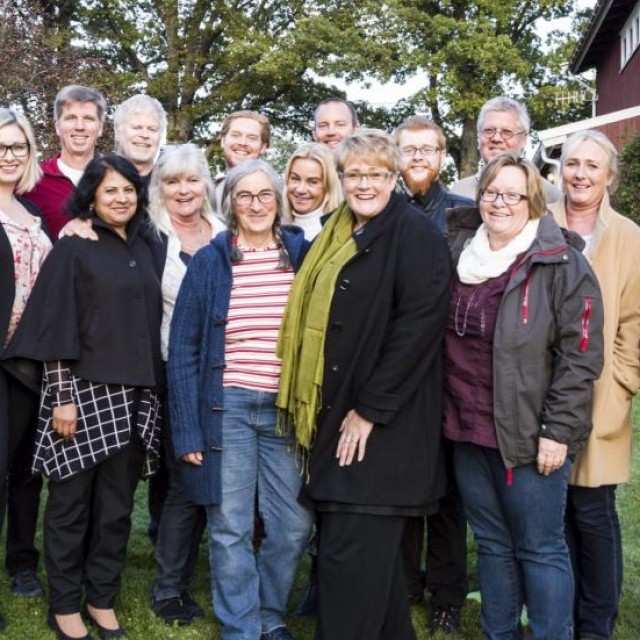 Trine Skei Grande og deltakerne på nominasjonsmøtet i Horten Venstre.