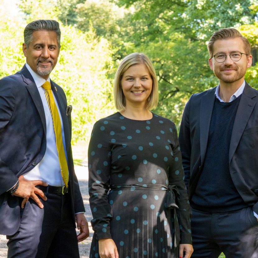 Venstres ledertrio: Abid Raja, Guri Melby og Sveinung Rotevatn.