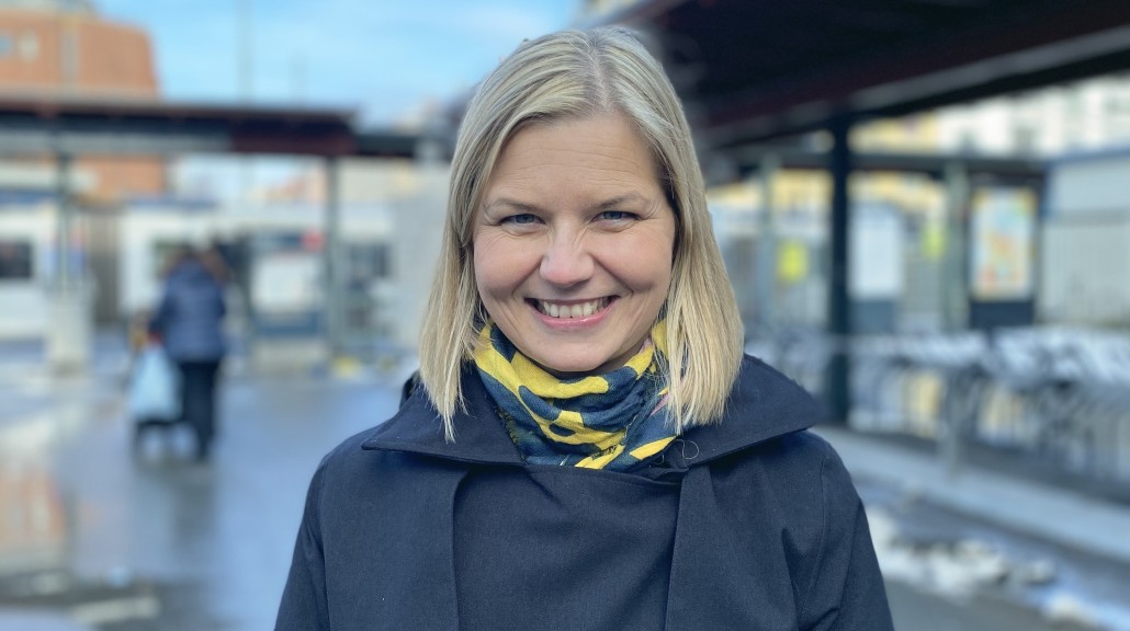 Venstres partileder og førstekandidat Guri Melby på Majorstuen Stasjon