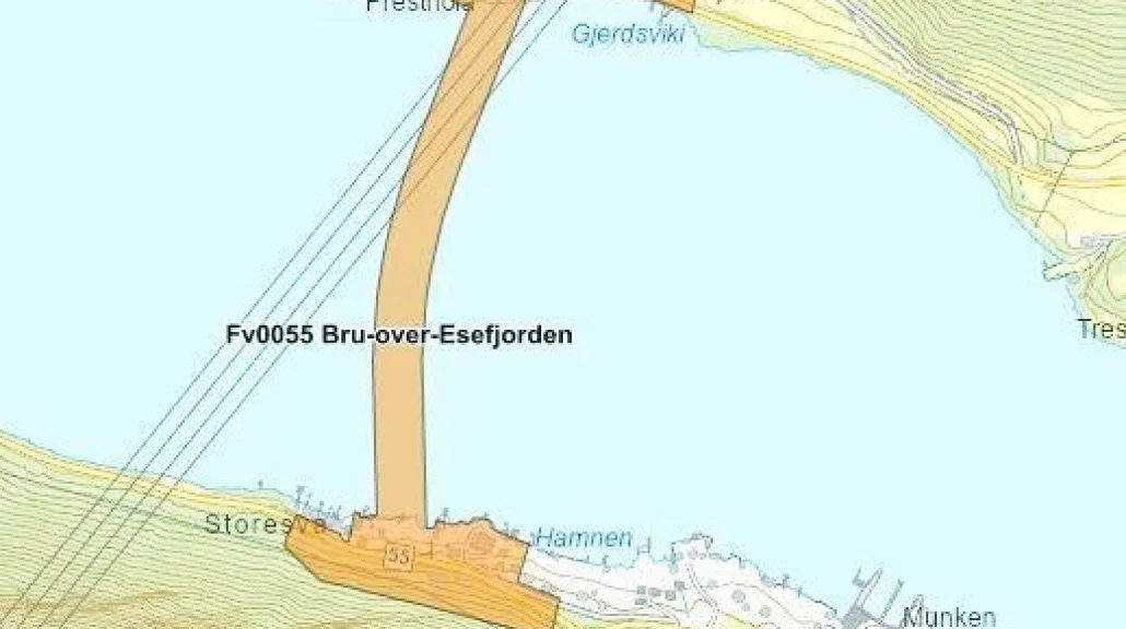 Tenkt bru over Esefjorden.