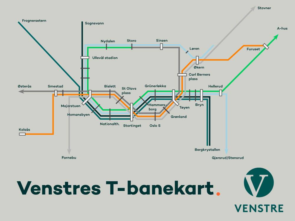 Venstres T-banekart - Nordre Aker Venstre