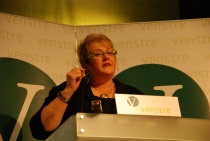 Trine Skei Grande på talerstolen under Venstres landsmøte 2010.