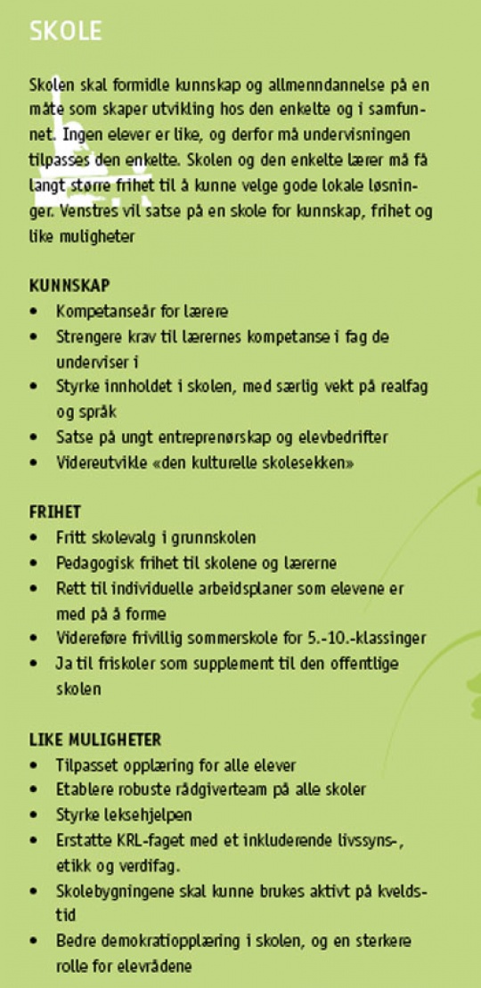 Brosjyre Skedsmo Venstre Skole innsiden