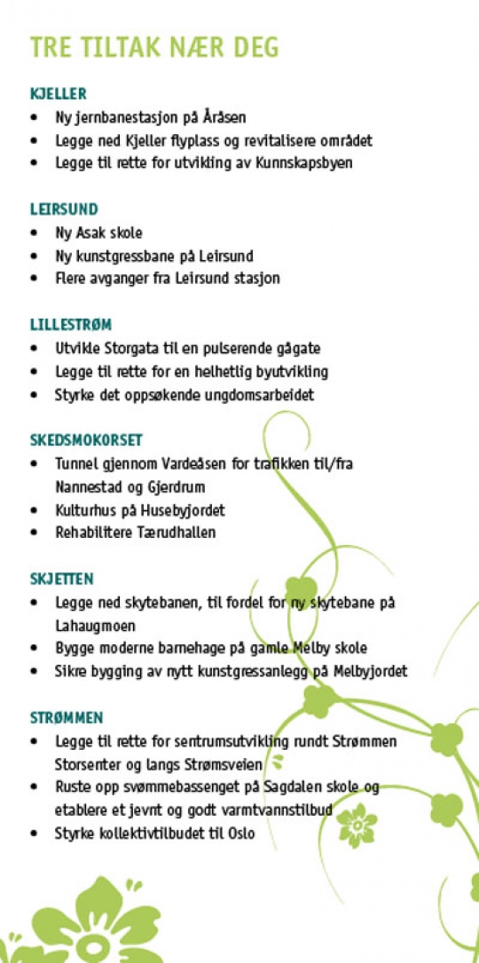 Brosjyre Skedsmo Venstre tre tiltak nær deg baksiden