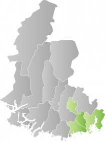 Kart over Vest-Agder som viser Søgne, Songdalen og Kristiansand sammenslått.