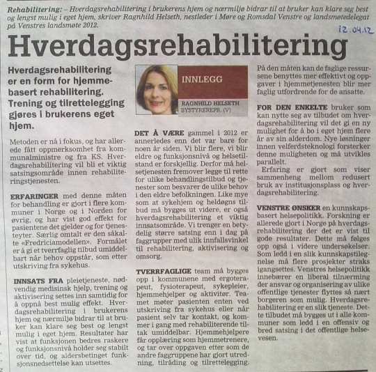 Ragnhild Helseth. Hverdagsrehabilitering