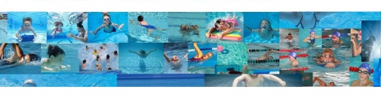 Bildemontasje av svømmende personer i vann