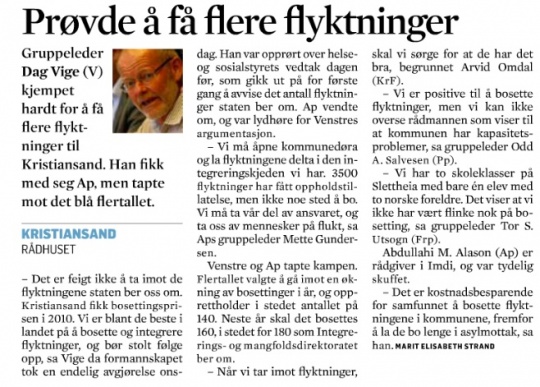 Flyktninger Dag Vige Kristiansand 2012