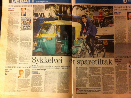  Det er befriende å sykle; det går fort, du får trent, du tilbakelegger store avstander og opplever mye natur, sier Abid Q. Raja i et innlegg i DN. Faksimile, Abid Q. Raja.