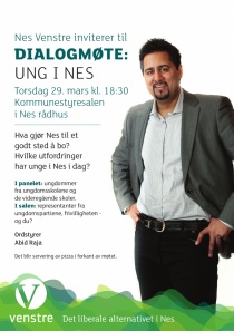 Plakat til dialogmøte med Abid Raja i Nes