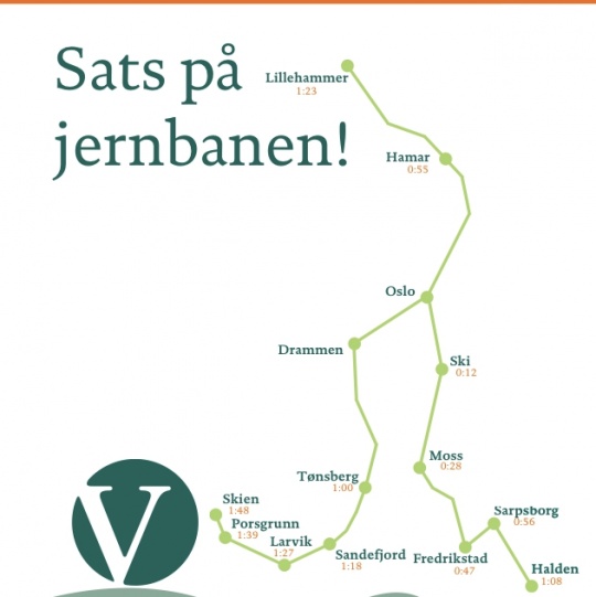  Venstres mål er full utbygging av Intercity-triangelet innen 2025. Det vil redusere reisetidene på Østlandet dramatisk.