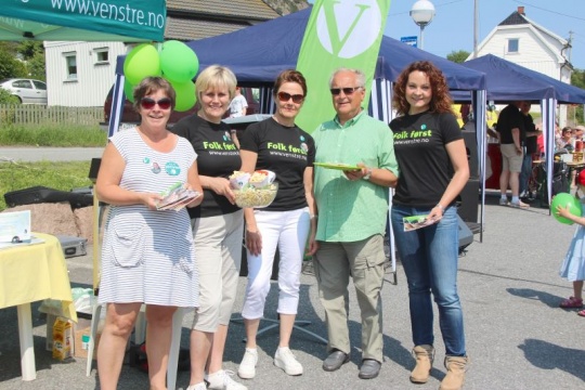  På stand på Toftedagen: Merete Haug, Gunn-Torill Homme Mathisen, Anne Sofie Riseng, Petter Normann Pettersen og stortingskandidat Rebekka Borsch. Ikke på bildet: Tove Hoftad og Britt Inglingstad.