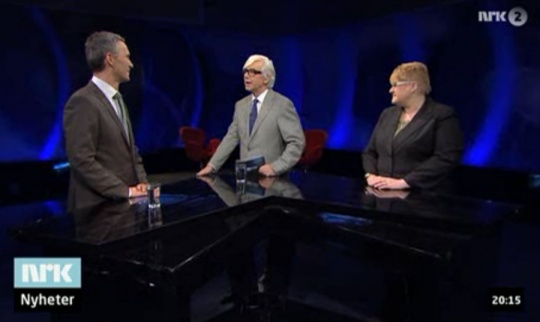 Klimadebatt på NRK Aktuelt (Jens Stoltenberg, Ole Torp og Trine Skei Grande)