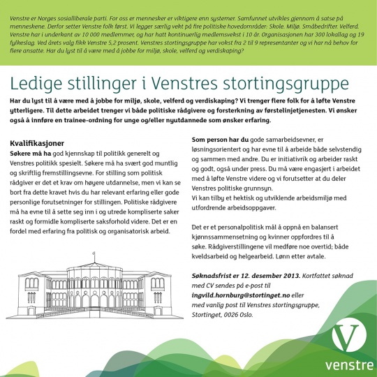 Stillingsutlysning Venstres stortingsgruppe 2013