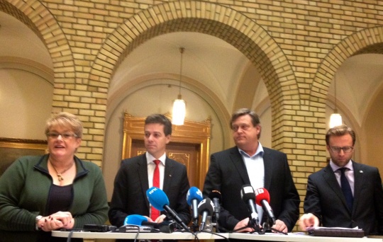   Etter budsjettforhandlinger hele uken, la Høyre, Frp, Venstre og KrF fram sin enigheten om statsbudsjette for 2014 fredag 15. november.