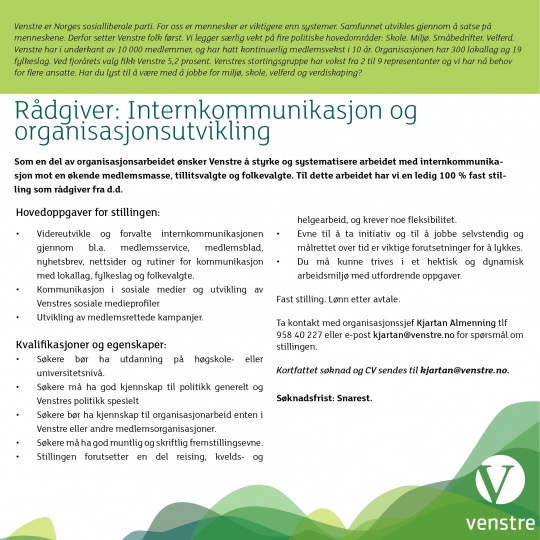 Ledig stilling: Rådgiver på interkommunikasjon og organisasjonsutvikling