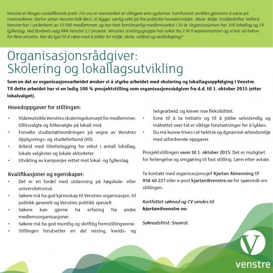 Ledig stilling: Rådgiver på skolering og lokallagsutvikling