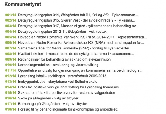 Sakskart til Lørenskog kommunestyres møte 12.februar 2014