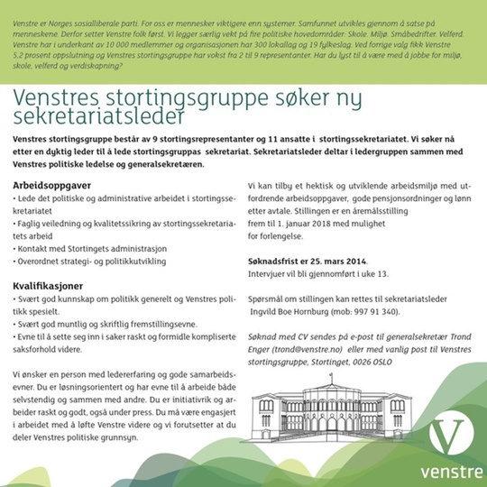 Stilling: Sekretariatsleder Stortinget