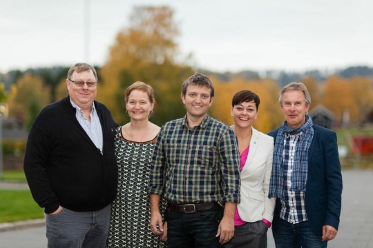  Buskerud Venstres toppkandidater til fylkestingsvalget 2015: Erik Hørluck Berg, Sissel Urke, Anders Wengen, Tove Hofstad, Helge Stiksrud (fr.v.).